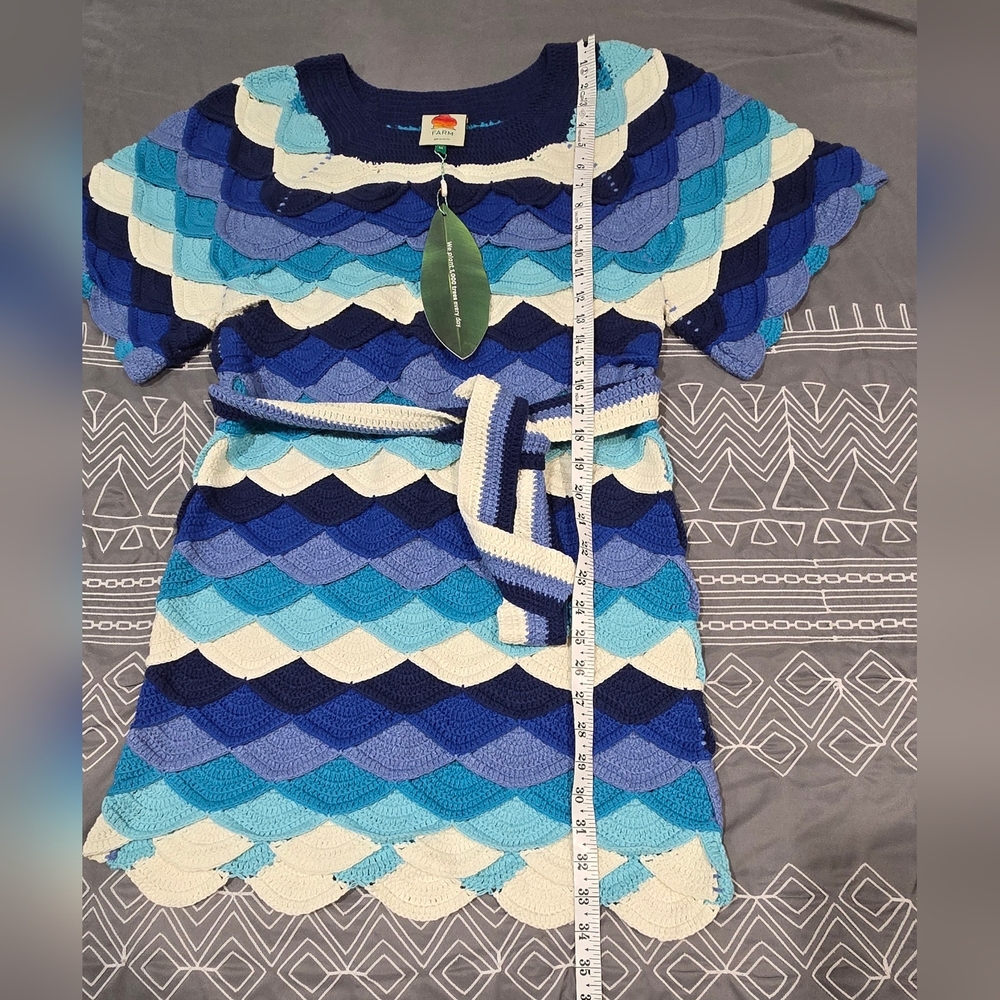 Farm Rio Waves Crochet Mini Dress Size Medium - Picture 4 of 8